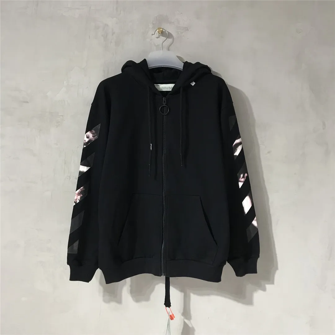 Top tested version OFF WHITE OW Certified Angel Wings Madonna Religious Oil Painting Men's and Women's Round Neck Zipper Cardigan Sweater The A mark on the neckline is a 3M reflective mark, customized model, not an embroidery mark, first look for identification.  The Renaissance-themed Caravaggio Madonna oil painting is inspired by one of Caravaggio's famous oil paintings, with a strong religious color! World treasures, top-notch paintings, and walking art pieces follow the original craftsmanship and use 5-color glue to create an effect. It is not offset printing, but many people on the market use Kornit direct inkjet instead. Whether it is the top version, touch the printing with your hand. The correct process is that it has a frosted feel. This is also a way to identify the uniqueness of the product. The fabric is 100% combed cotton terry fabric, 480 grams, ensuring the originality of the craftsmanship! Secondly, the tag rope of this model hangs from the collar tag, not the side rope. Customized auxiliary materials, complete accessories, consistent zp, hang tags, collar labels, and washed labels, feel free to compare!   Color: Black White Size Chart
